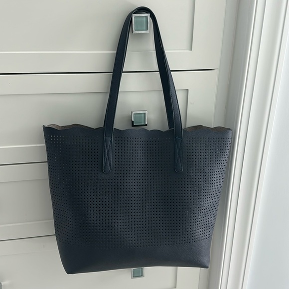 Neiman Marcus Perforated Navy Blue Medium Tote Bag - Picture 1 of 10